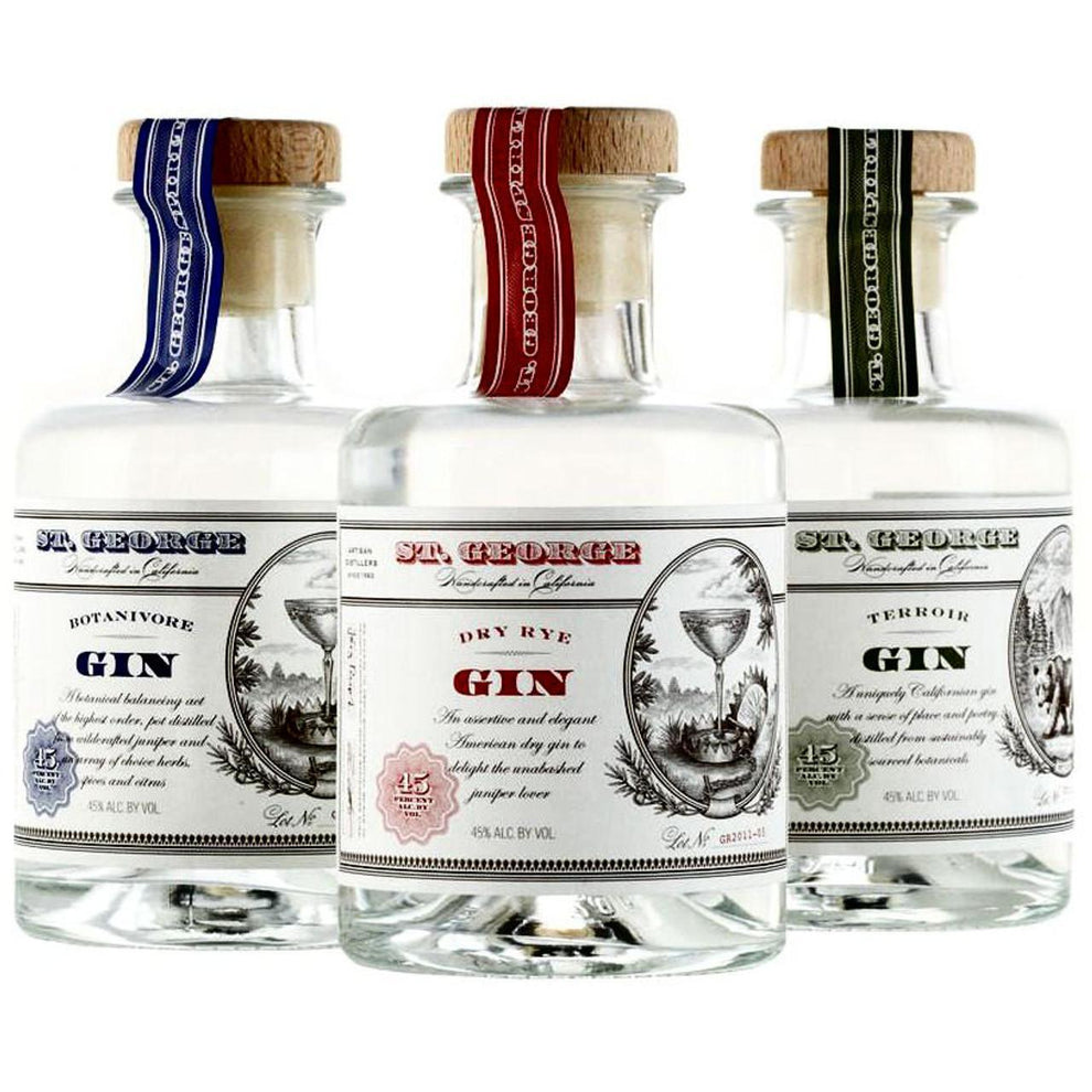 St. George Artisan Distillers Gin Combo Pack with three 200ml bottles in assorted styles.