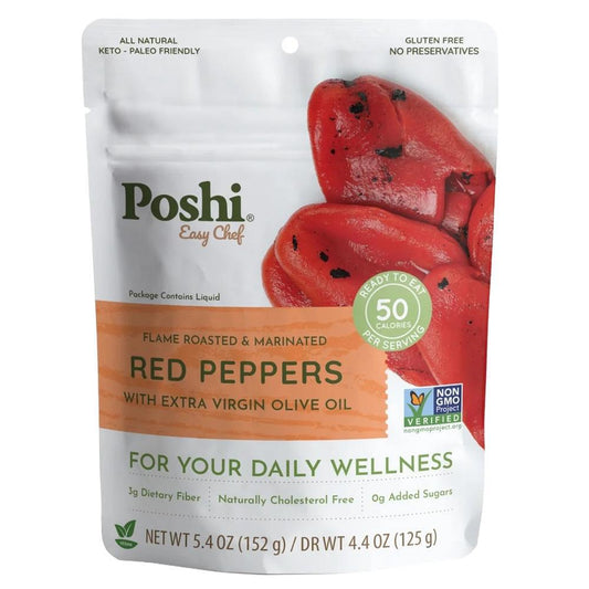 Poshi - Flame Roasted Red Peppers in EVOO (125G).