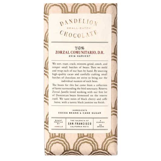 Dandelion Chocolate - Zorzal Comunitario, Dominican Republic (2OZ | 70%).