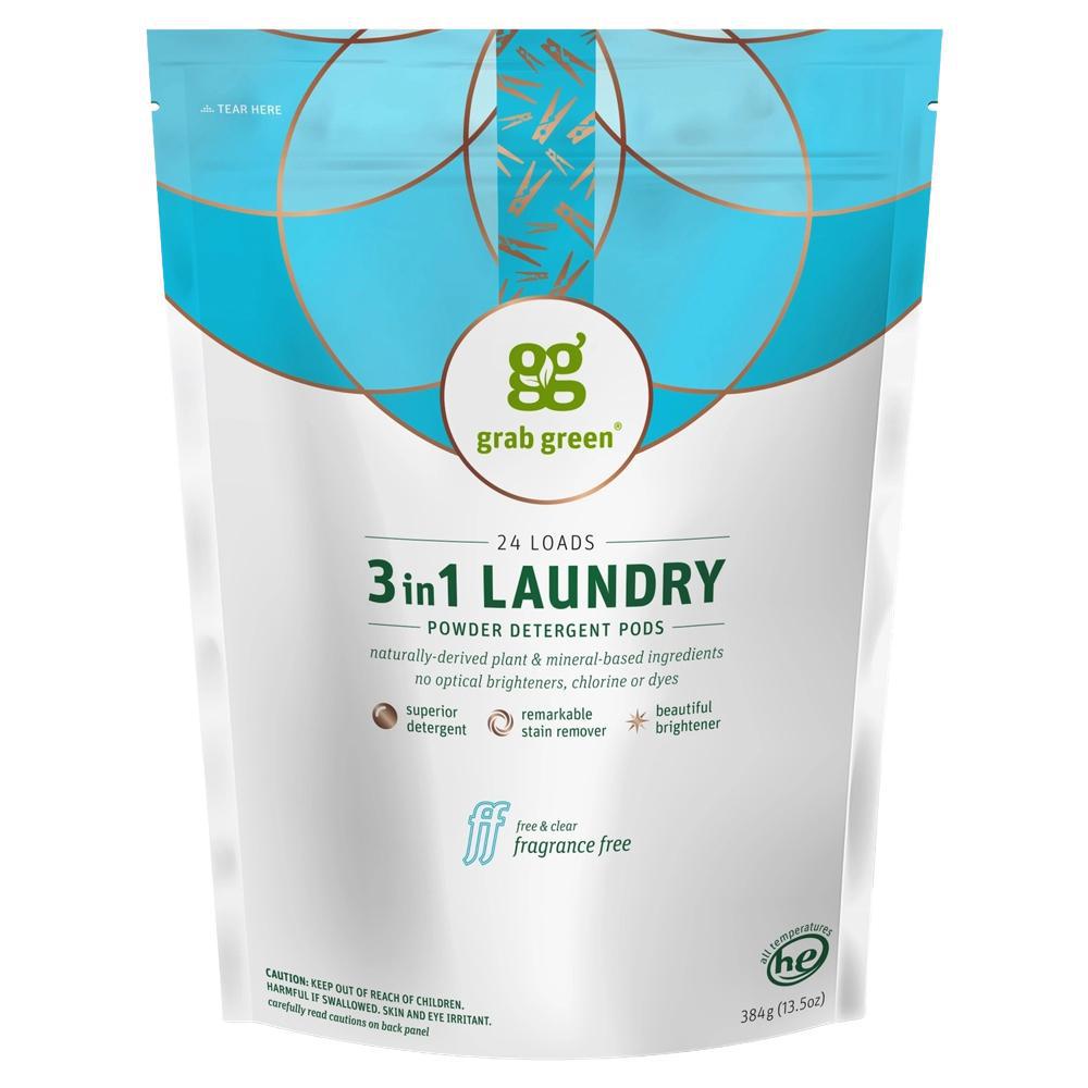 Grab Green - 'Fragrance Free' Laundry Powder Detergent Pods (24CT).