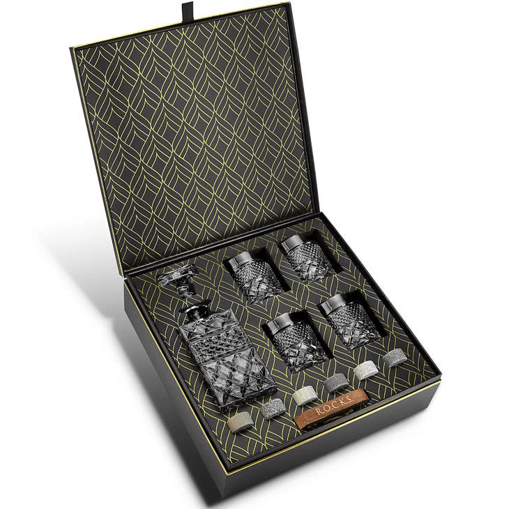 ROCKS - Whiskey Decanter w/ Glasses & Chilling Stones Gift Set.