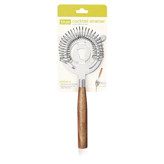 True - Stainless Steel Hawthrone Cocktail Strainer w/ Acacia Handle.