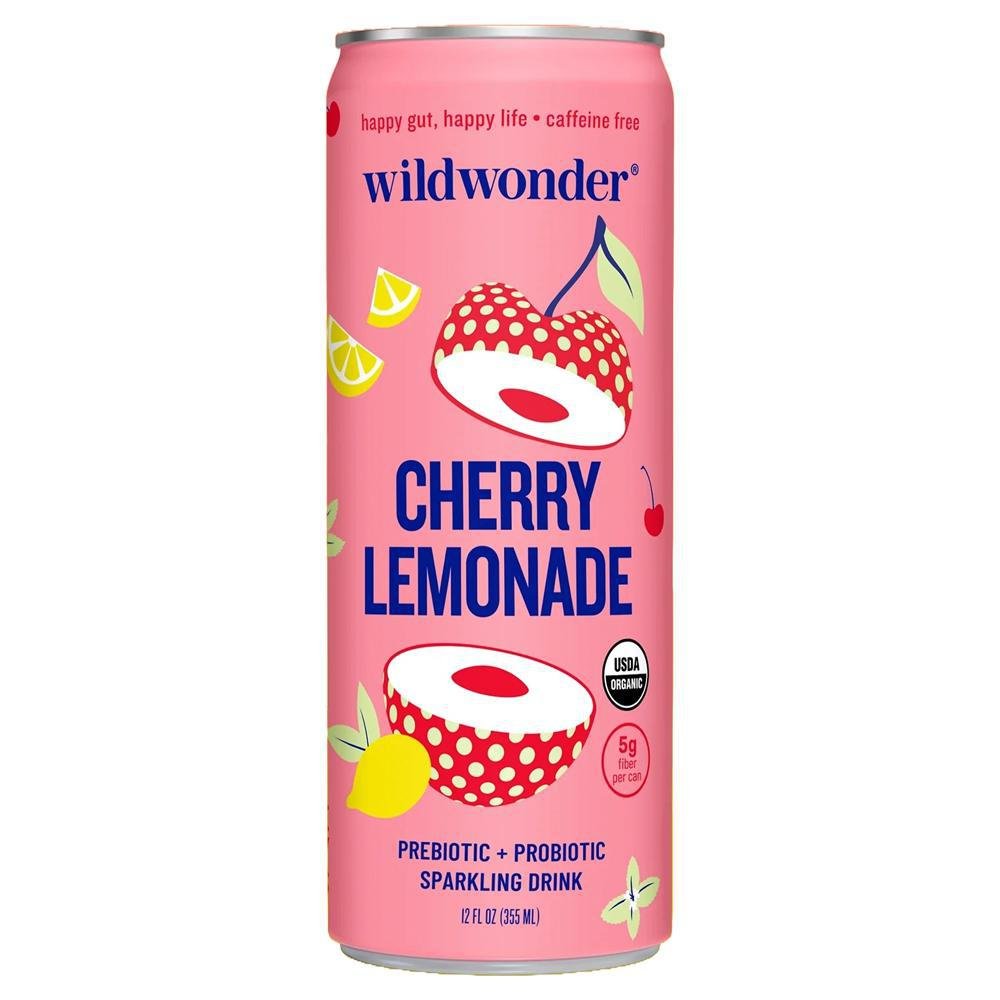 Wildwonder - 'Cherry Lemonade' Organic Prebiotic + Probiotic Sparkling Drink (12OZ).