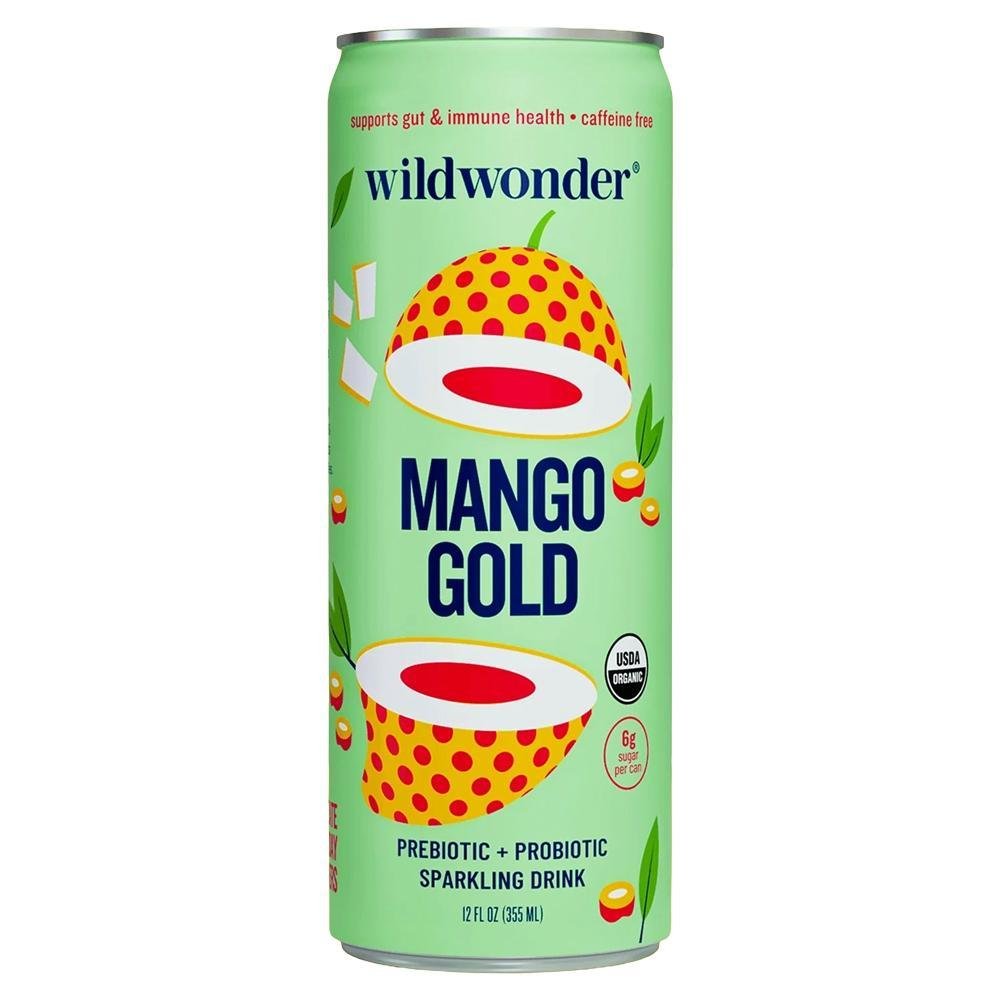 Wildwonder - 'Mango Gold' Organic Prebiotic + Probiotic Sparkling Drink (12OZ).